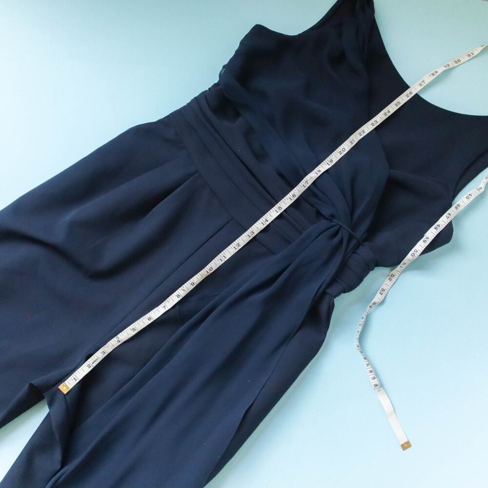 Eliza J Navy Sleeveless V Neck Wide Leg Jumpsuit Size 8 Chiffon Formal - Picture 7 of 10